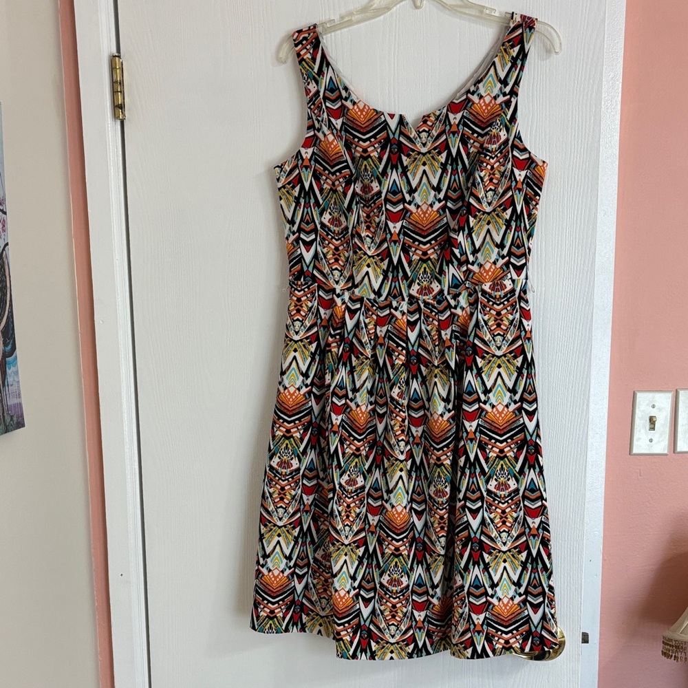 Alyx Multicolor Geometric Midi Dress - Orange, Black, White